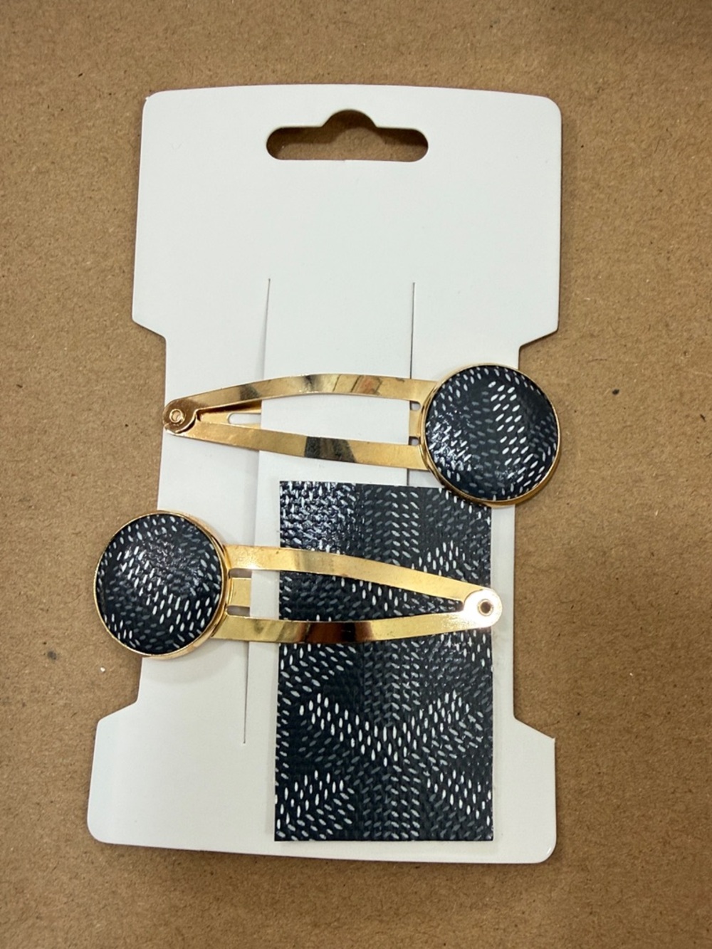 Goyard upcycled Gold Hair Clips with extra material
